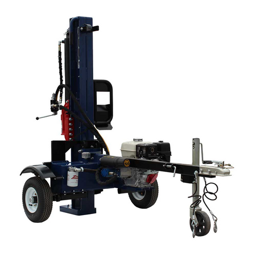 Iron & Oak 30-ton log splitter in vertical operating position