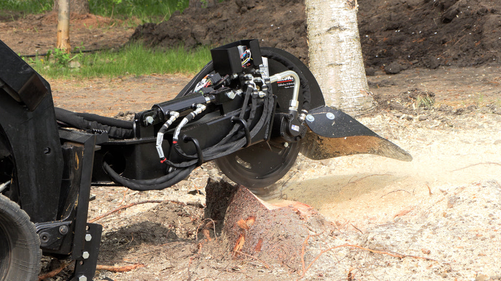 Erskine high-flow stump grinder in use