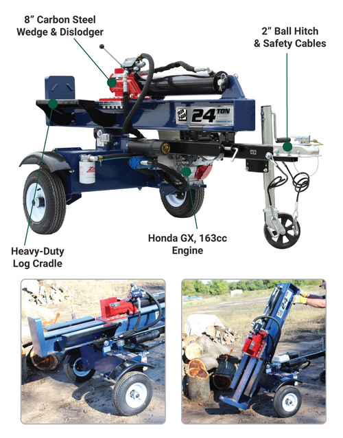 Iron & Oak BHVH2418GX 24-ton log splitter features and specifications