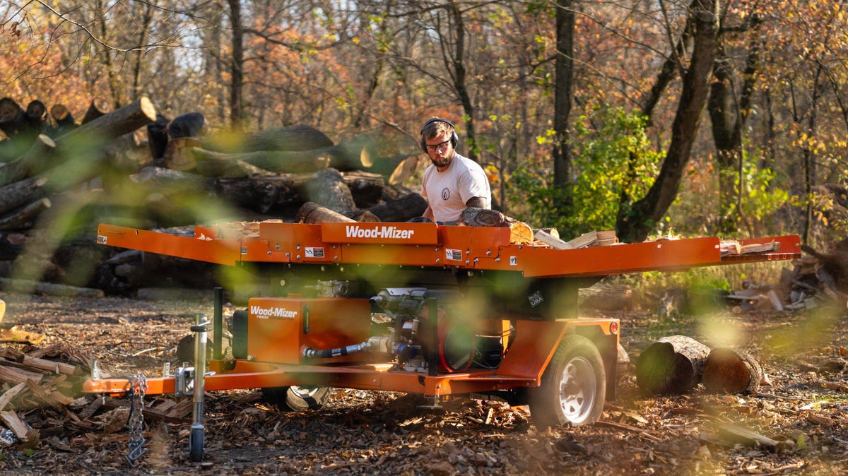 Wood-Mizer FS500 commercial tow-behind log splitter trailer view